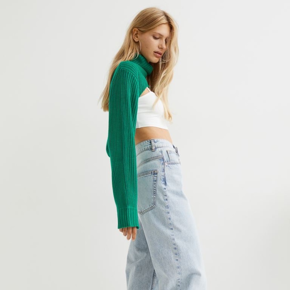 NWT Green Cropped Ribbed Knit Turtleneck Sweater | H&M - Picture 14 of 15
